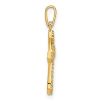 Gold pendant charm featuring a locomotive train design with small round stones set along the body, suspended from a gold bail loop.