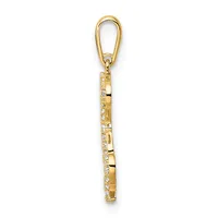 Gold pendant with rectangular bail and decorative diamond-studded vertical bar suspended below.