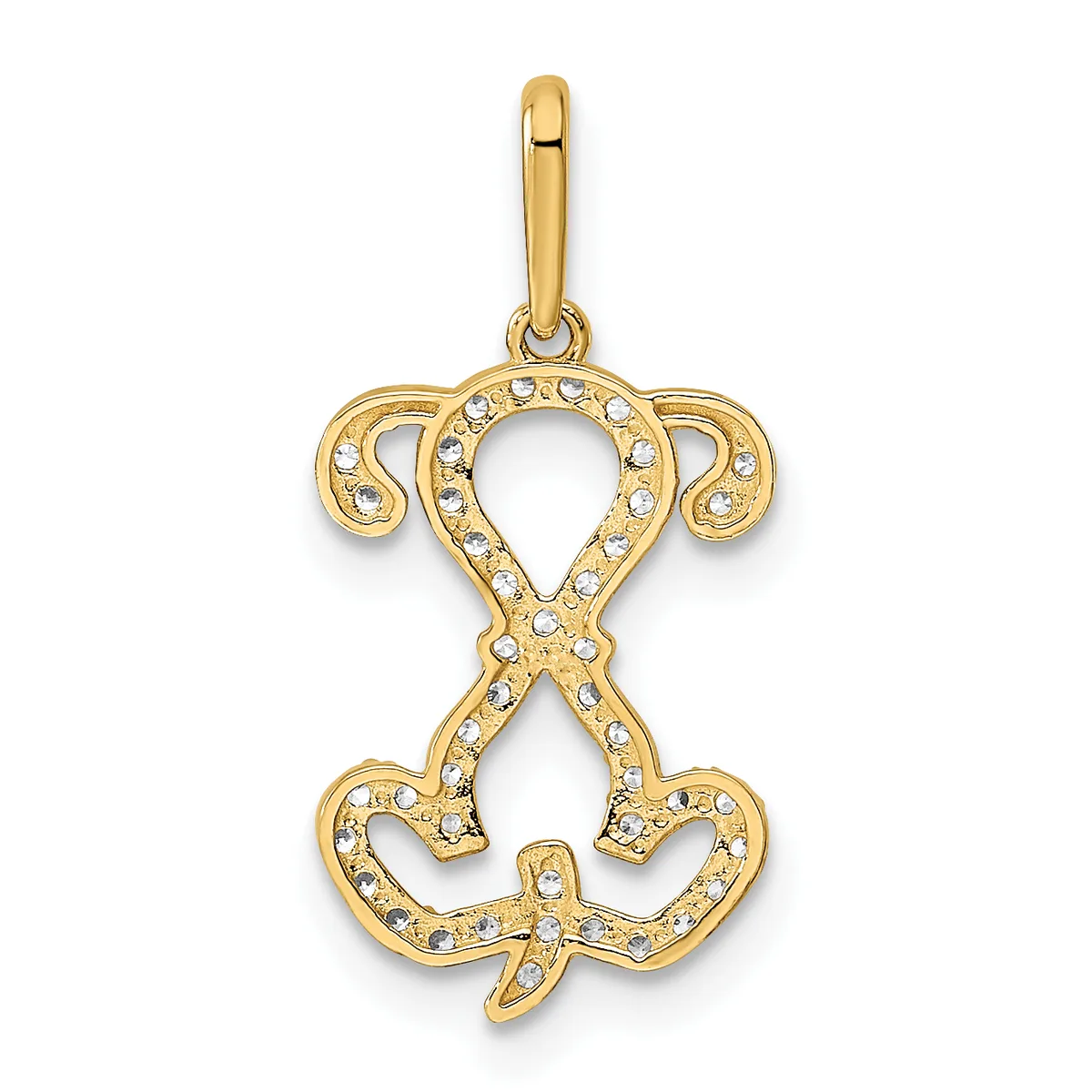 Gold-toned uterus-shaped pendant with crystal embellishments throughout, suspended from a matching bail loop.