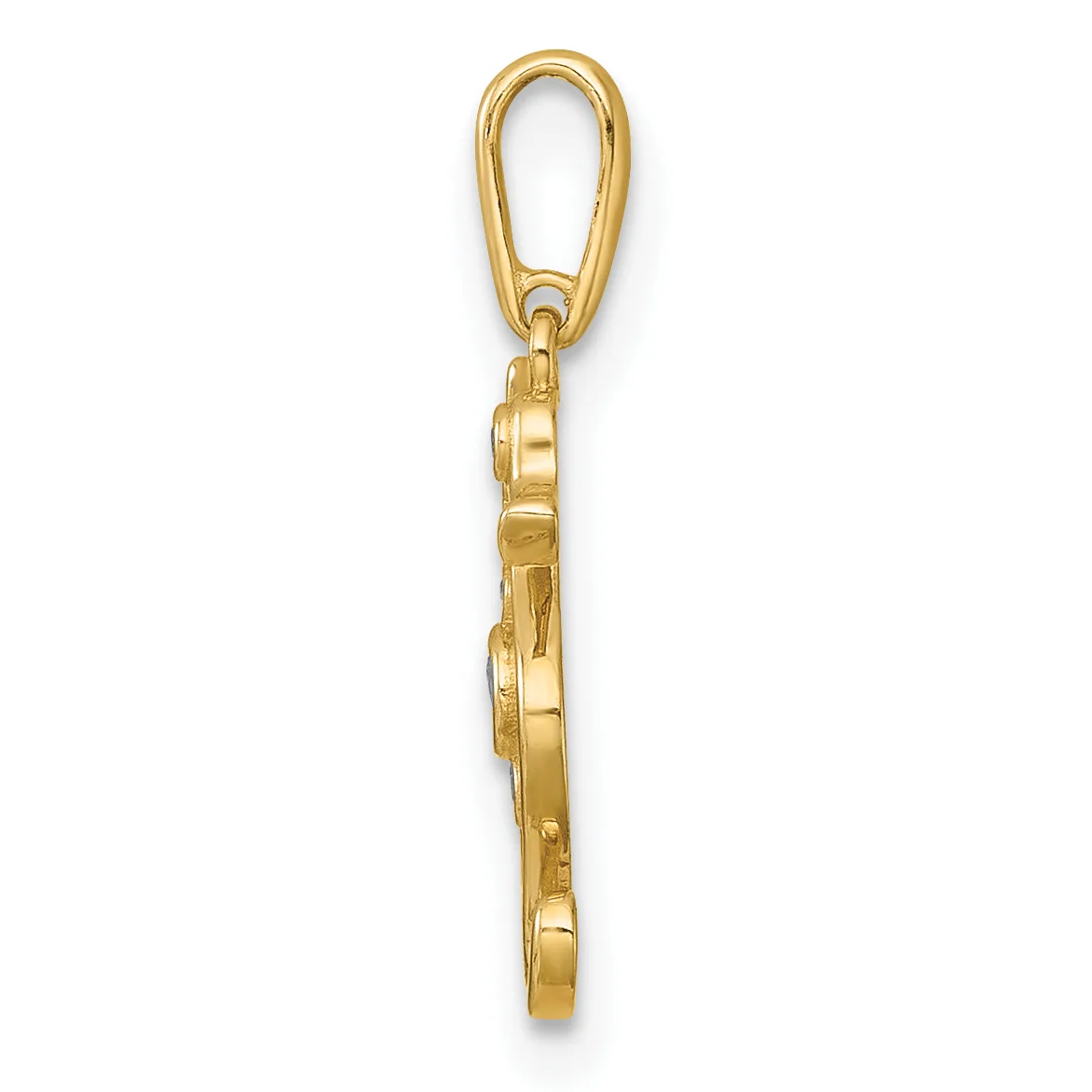 A gold-toned metal charm holder with an elongated oval loop at the top and a cylindrical barrel clasp body, shown hanging against a white background.