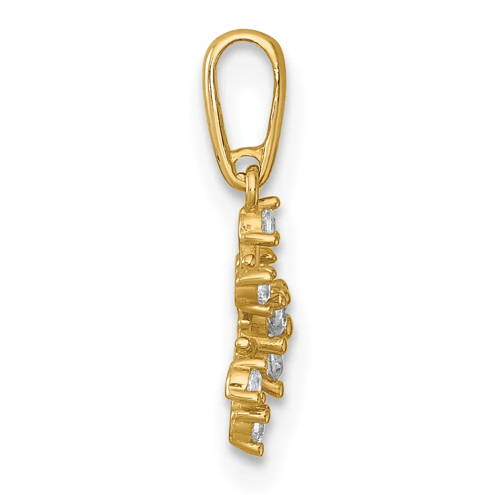 A gold pendant charm featuring vertical rectangular segments alternating with small diamond accents, suspended from a gold lobster clasp.