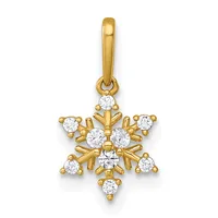 Gold snowflake pendant with eight points set with round white diamonds and a loop bail at the top.