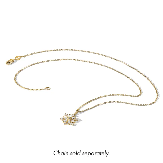 Gold pendant necklace with a cluster of small round crystals or diamonds arranged in a starburst design, shown with chain sold separately.