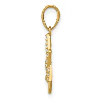 Gold pendant with oval loop top and rectangular bail, decorated with small round crystals set along the sides, shown against a white background.