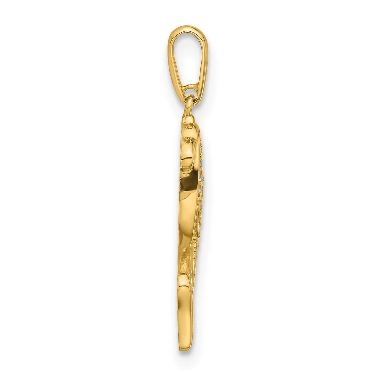 A long, slender gold pendant with a polished rectangular body and a looped bail at the top, shown against a white background.