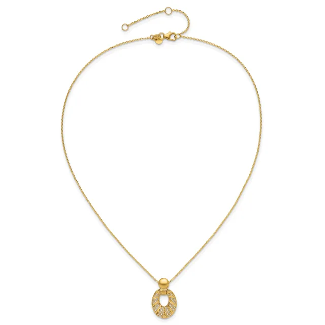 Gold-toned chain necklace with an adjustable clasp and a textured oval pendant hanging from the center.