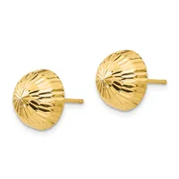 A pair of gold stud earrings with domed, textured surfaces featuring a radial sunburst pattern, shown from the front against a white background.