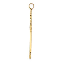 A long gold-toned chain pendant with a loop at the top and rectangular link segments throughout its length.