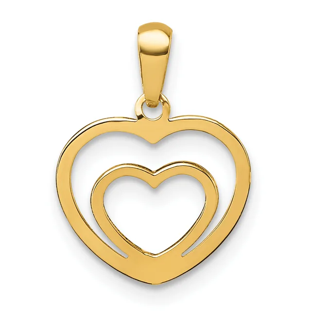 Gold double heart pendant with a bail loop at the top, shown against a white background.