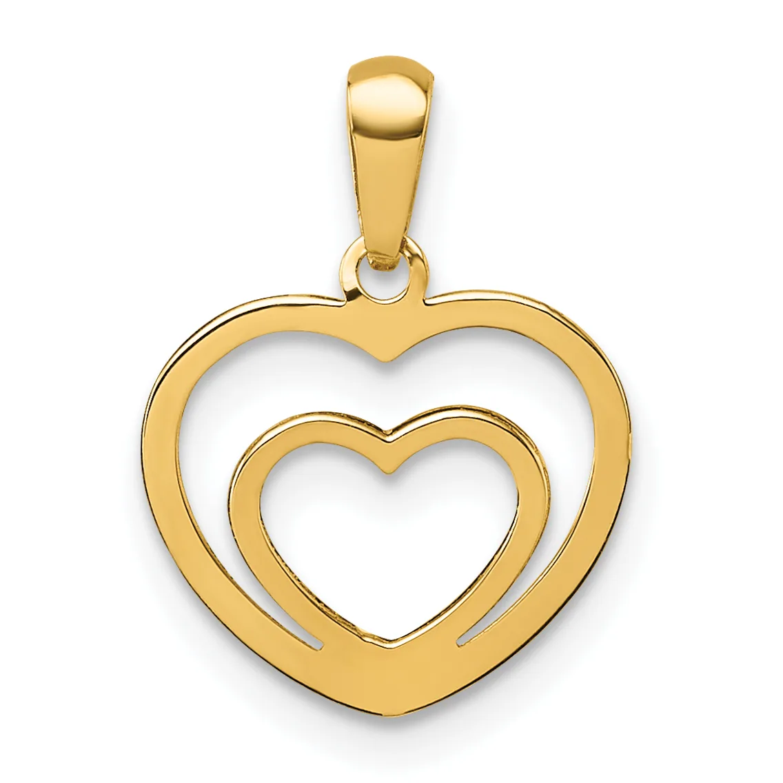 Gold double heart pendant with a bail loop at the top, shown against a white background.