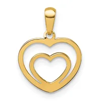 Gold double heart pendant with a bail loop at the top, shown against a white background.