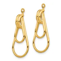 A pair of gold-toned double teardrop earrings with small loops at the top for hanging, shown against a white background.