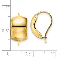 Two polished gold-toned chunky hoop earrings with lever backs, shown front and side view next to a ruler measuring approximately one inch in length.