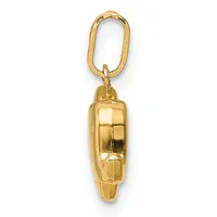 A gold-toned metal car charm pendant hanging from an oval link, shown against a white background.