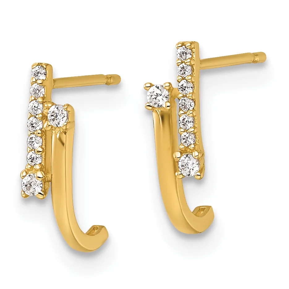 Pair of gold hoop earrings with diamond accents along the top and sides, shown from the front against a white background.