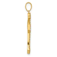 A vertical gold pendant with a rectangular shape, set with small diamonds along both sides, suspended from a gold loop bail.