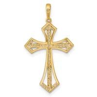 Gold cross pendant with crystal rhinestones set throughout the design, featuring a bail loop at the top for hanging.