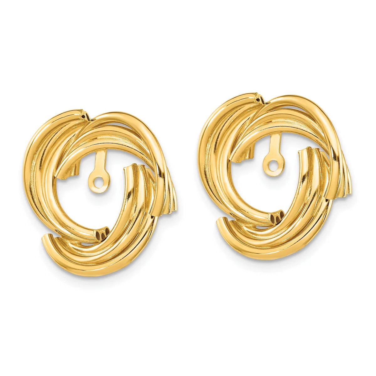Pair of gold twisted knot earrings with post and clutch backs, shown against a white background.