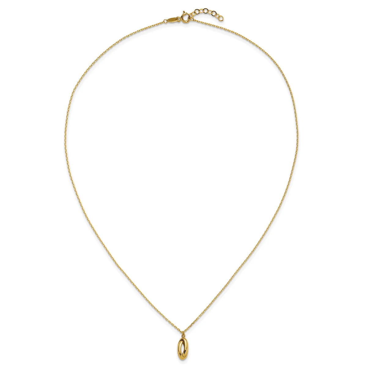 Gold-toned chain necklace with an adjustable length and a small oval pendant hanging from the center.