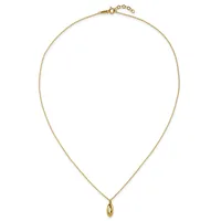 Gold-toned chain necklace with an adjustable length and a small oval pendant hanging from the center.