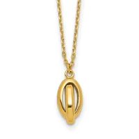 Gold-toned chain necklace with an oval pendant featuring a polished inner oval suspended within an open outer oval frame.