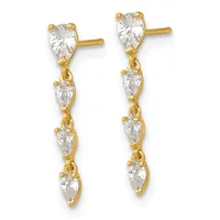 Pair of gold drop earrings with marquise-cut cubic zirconia stones arranged in a cascading line, shown from the front.