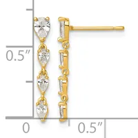 Gold drop earrings with four pear-shaped diamonds arranged vertically on each earring, shown with a measurement scale indicating approximately 0.5 inches in length.