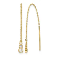 Pair of gold threader earrings with graduated cubic zirconia stones suspended from delicate chain links.