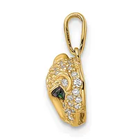 Gold pendant charm featuring a pave-set diamond owl with an emerald eye, suspended from an oval bail.