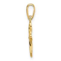 A gold-toned keychain charm featuring a lobster clasp at the top connected to a twisted chain segment ending in a pointed cone shape.