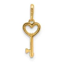 A gold heart-shaped key pendant with a loop at the top for attachment to a chain or necklace.