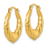 Pair of gold-colored twisted hoop earrings with chunky textured surfaces and hinged closures, displayed against a white background.