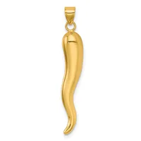 A polished gold curved horn-shaped pendant with a small loop attachment at the top.