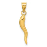 A polished gold curved horn-shaped pendant with a rectangular bail attached to the top.