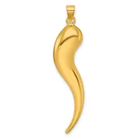 A polished gold curved horn-shaped pendant with a small rectangular bail at the top.