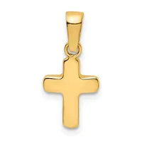 A polished gold cross pendant with a rounded rectangular bail loop at the top, shown against a white background.
