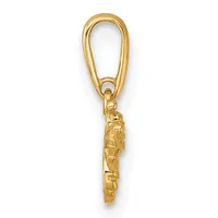 Gold-toned metal keychain with an elongated loop at the top and a decorative pendant charm hanging below featuring textured surface details.