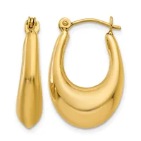 Pair of polished gold-toned puffy hoop earrings with posts and backs, displayed against a white background.