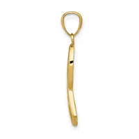 A long, slender gold pendant with a teardrop-shaped loop at the top and a flat rectangular body tapering to a rounded point at the bottom.