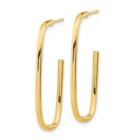 A pair of polished gold elongated oval hoop earrings with post and clutch backs, shown against a white background.