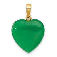 A polished green heart-shaped stone pendant suspended from a gold-toned metal bail and chain attachment loop.