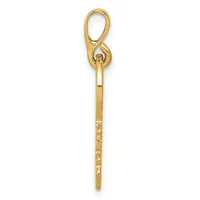 A gold pendant charm featuring a polished rectangular stem with decorative texturing at the bottom, attached to a looped bail at the top.