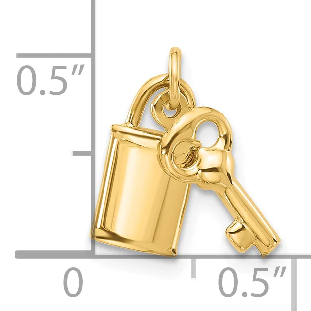 Gold-colored charm pendant featuring a watering can and key, shown against a measurement scale indicating approximately half an inch in height.