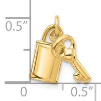 Gold-colored charm pendant featuring a watering can and key, shown against a measurement scale indicating approximately half an inch in height.