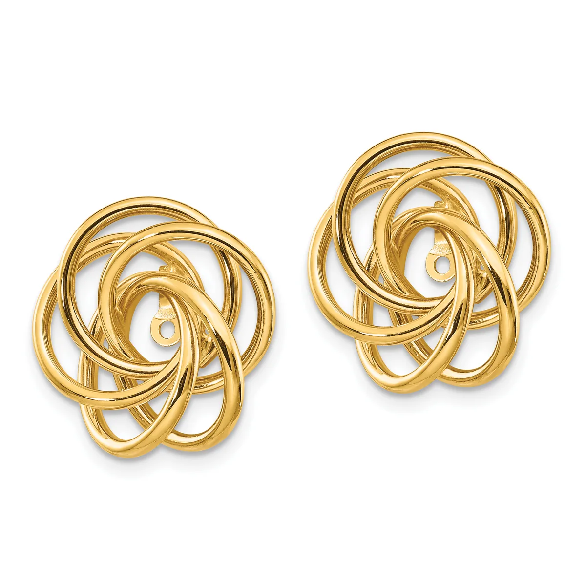 A pair of gold twisted knot stud earrings with interlocking loops, shown from the front against a white background.