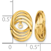 Two gold oval earrings with multiple curved bands shown front and side view against a measurement scale.