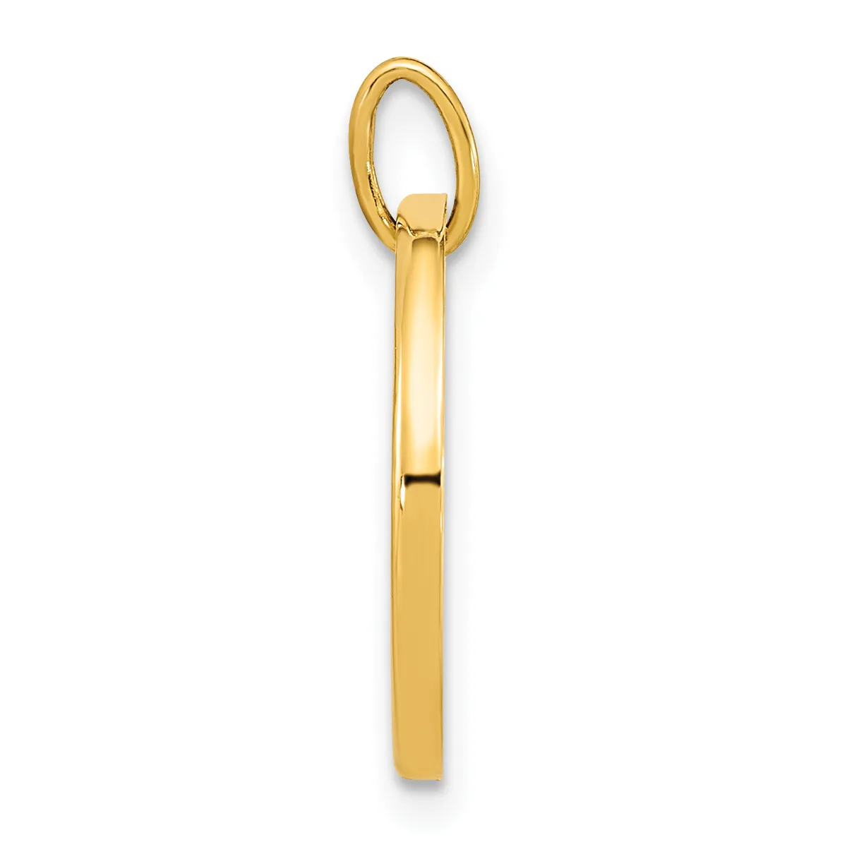 A polished gold vertical bar pendant with an oval loop attachment at the top, shown against a white background.