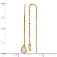 Two gold threader earrings with delicate chain strands and small decorative pendants, displayed against a measurement ruler showing approximately two inches in length.