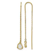 Pair of gold threader earrings with delicate chain strands and small decorative caps at the ends.