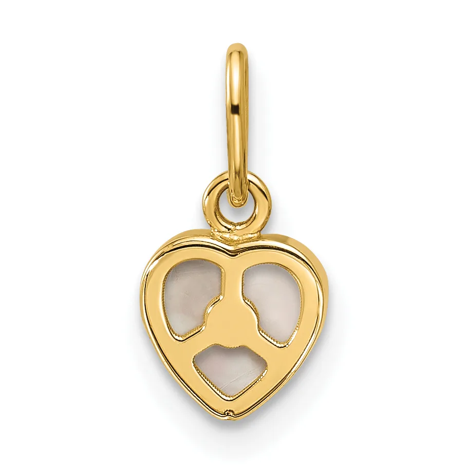 Gold heart-shaped pendant with cutout paw print design and frosted stone inlay, suspended from a gold bail.